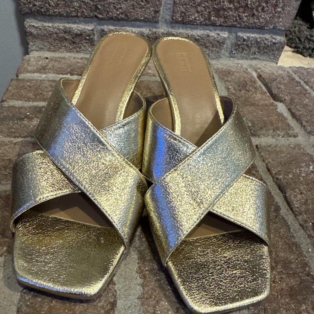 Nordstrom Rack Lauren Slide Gold Open Square Toe Sandals Women's Size 8M #416 - Picture 7 of 16